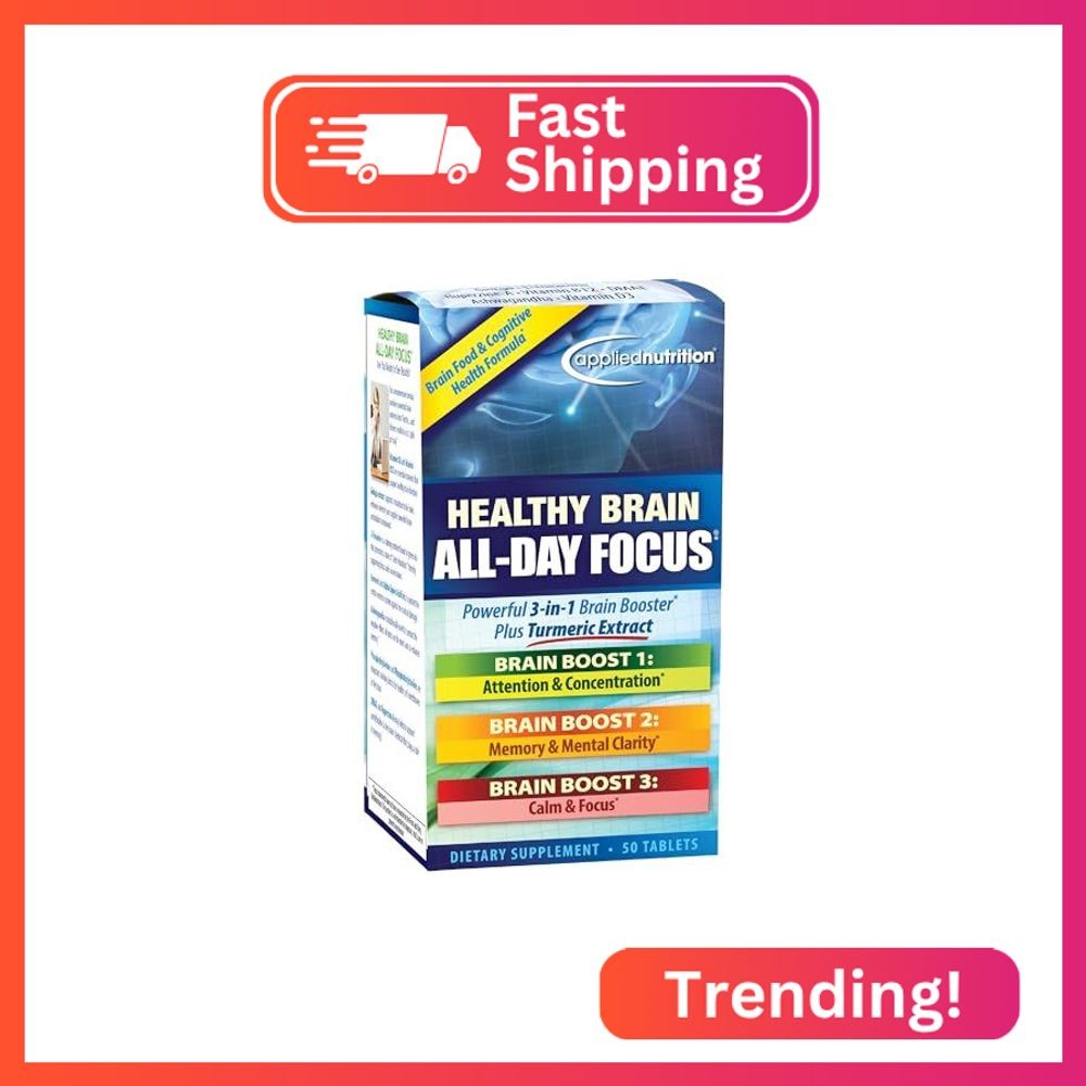 Applied Nutrition Healthy Brain All-Day Focus – 50 Tablets – Powerful 3-in-1 Bra