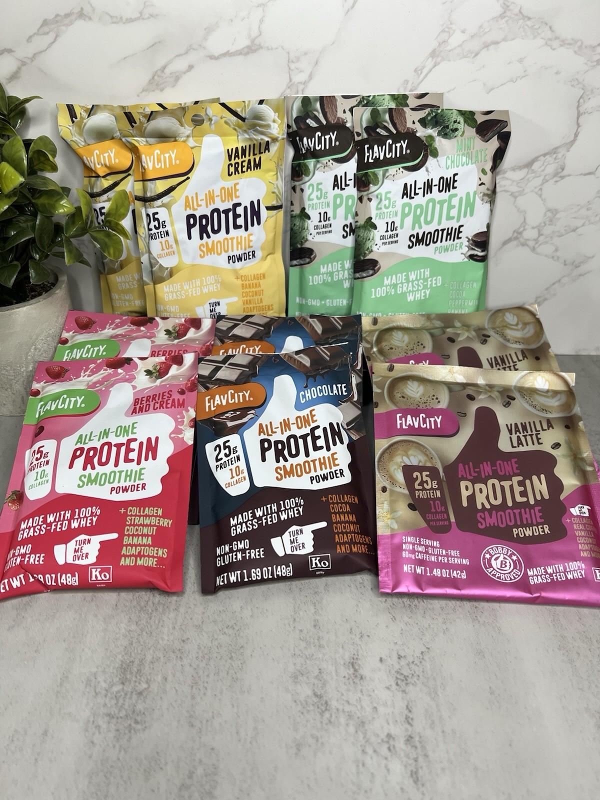 FlavCity All-In-One Protein Smoothie Powder Variety 1 Packet Grass Fed Exp 01/28