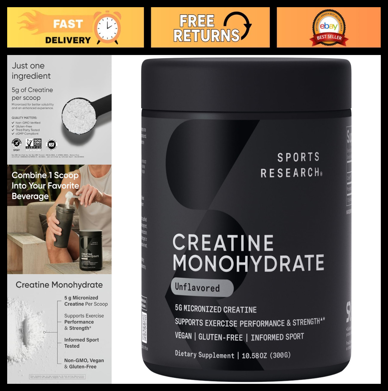 Micronized Creatine Monohydrate 5g – Boost Lean Muscle, Enhance Performance & Re