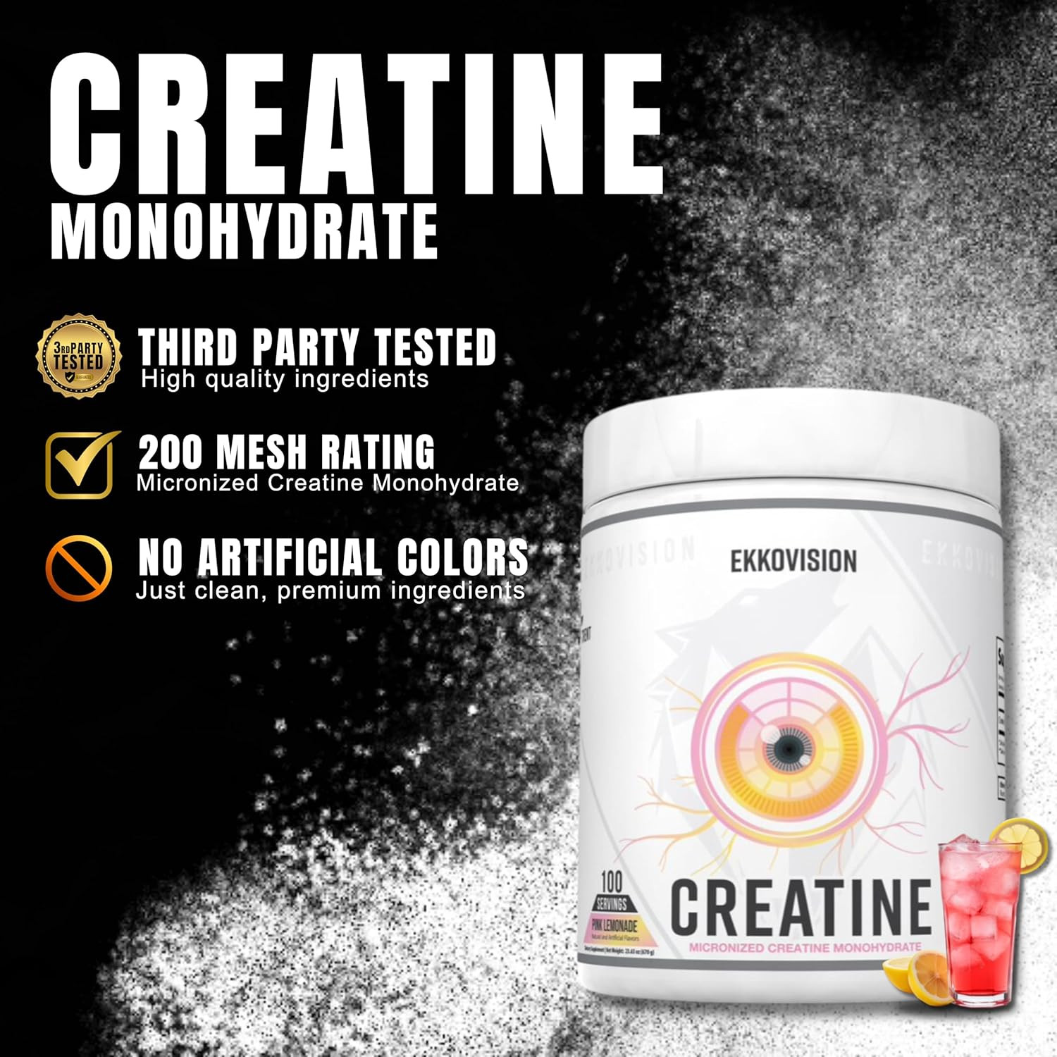 Ekkovision Creatine Monohydrate Pink Lemonade 100 Servings Micronized Energy