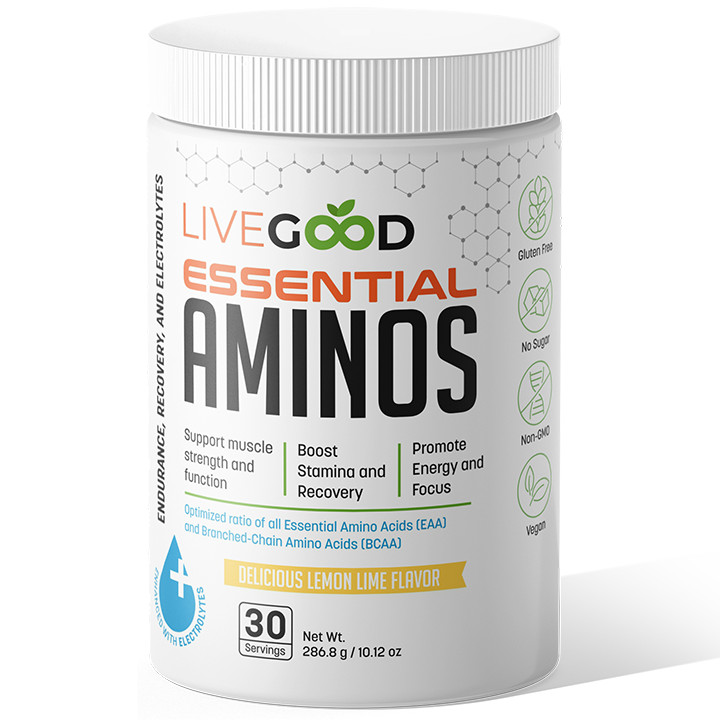 Essential Aminos EAA BCAA Powder 3000mg Citrulline Electrolytes LiveGood 30srv