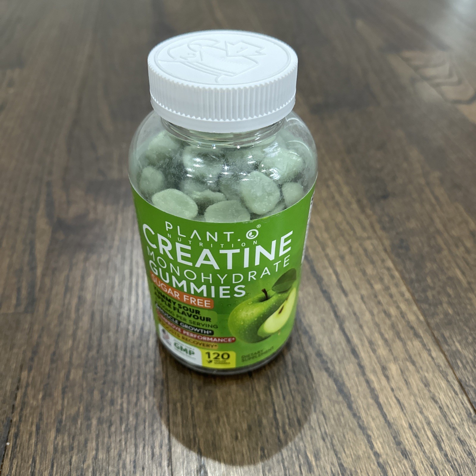 PLANT.O NUTRITION Creatine Monohydrate Gummies Sugar Free 120 Count Green Apple