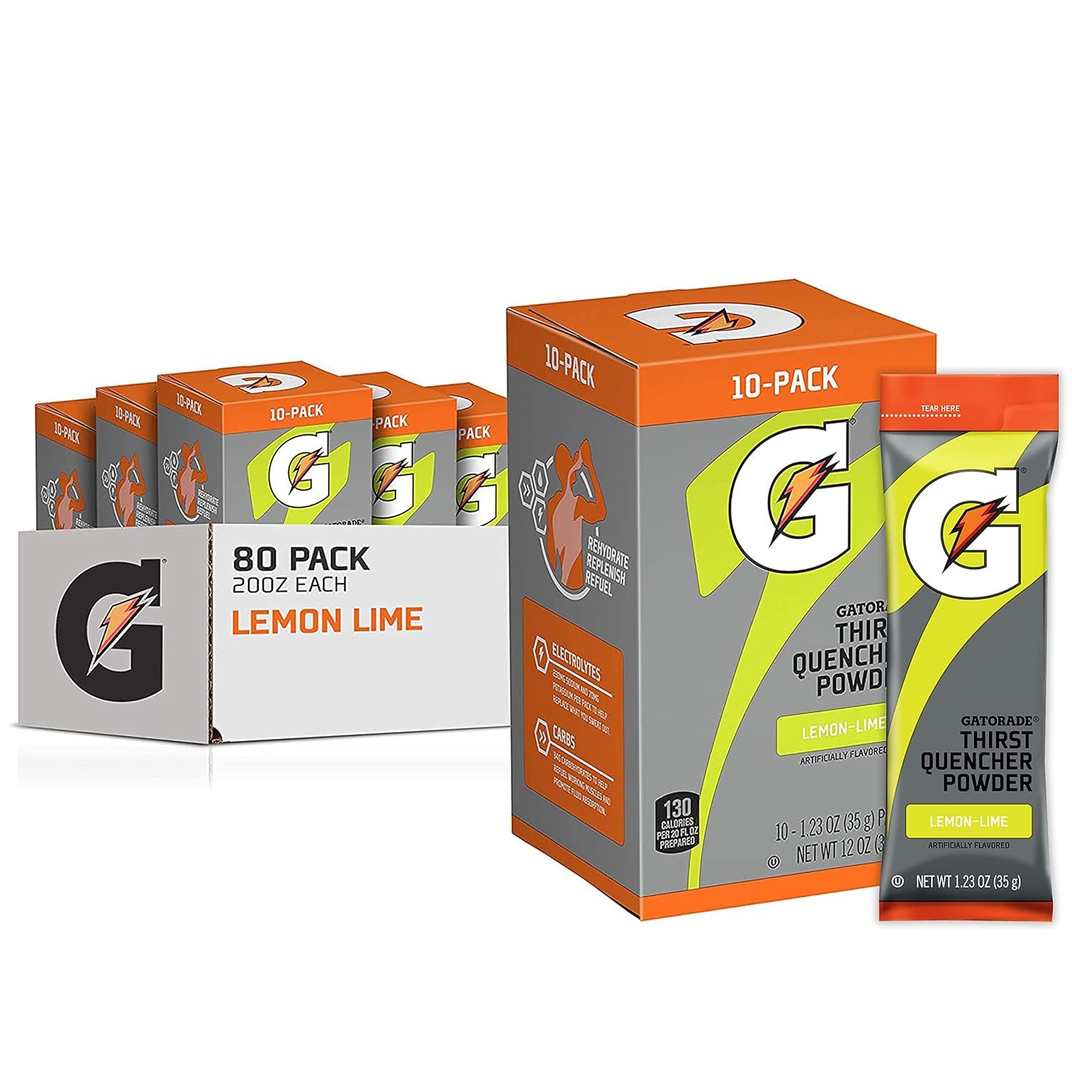 Gatorade Thirst Quencher Powder, Lemon Lime, 12 Oz, 10 0.15 Ounce (Pack of 8)