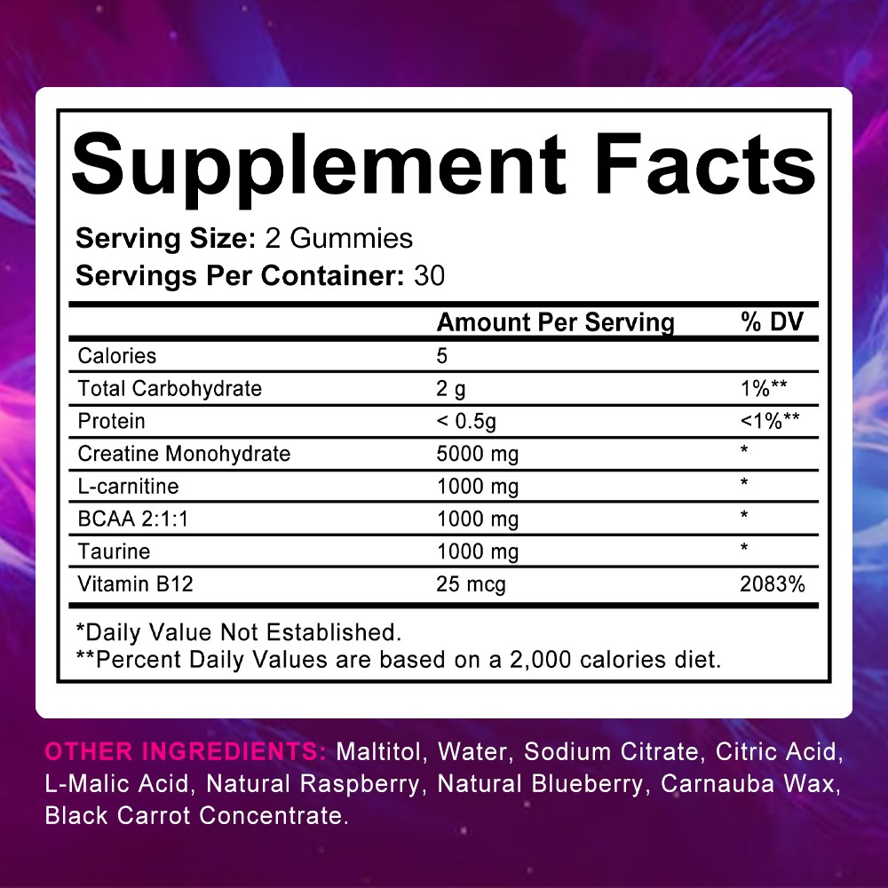 Creatine Monohydrate 2500mg- 60 Gummies – Performance – Sports Fitness Training