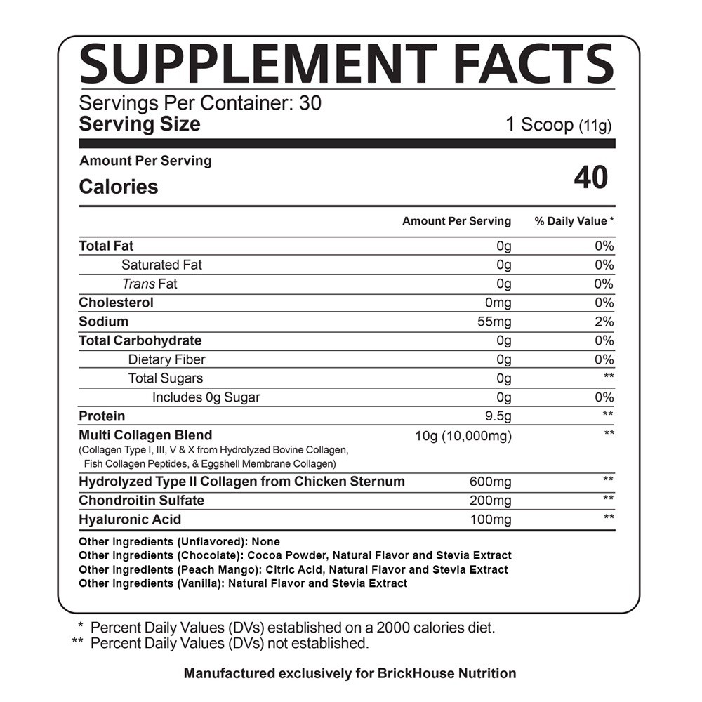BrickHouse nutrition Radiance Collagen Peptides 14.3oz 405g chocolate GF
