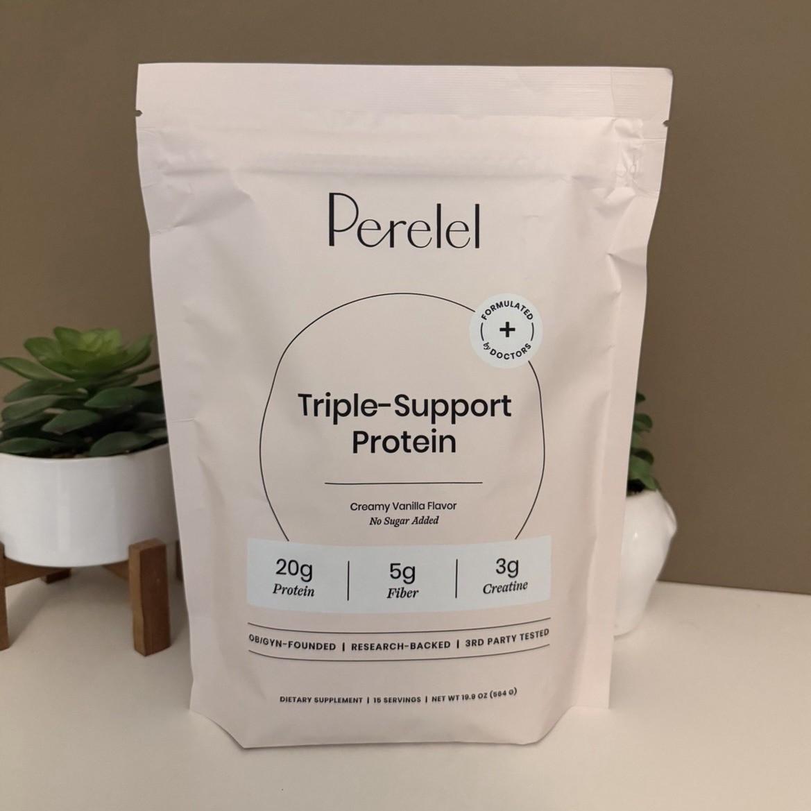 Perelel Triple-Support Protein + Creatine Creamy Vanilla 15 Serv 19.9oz