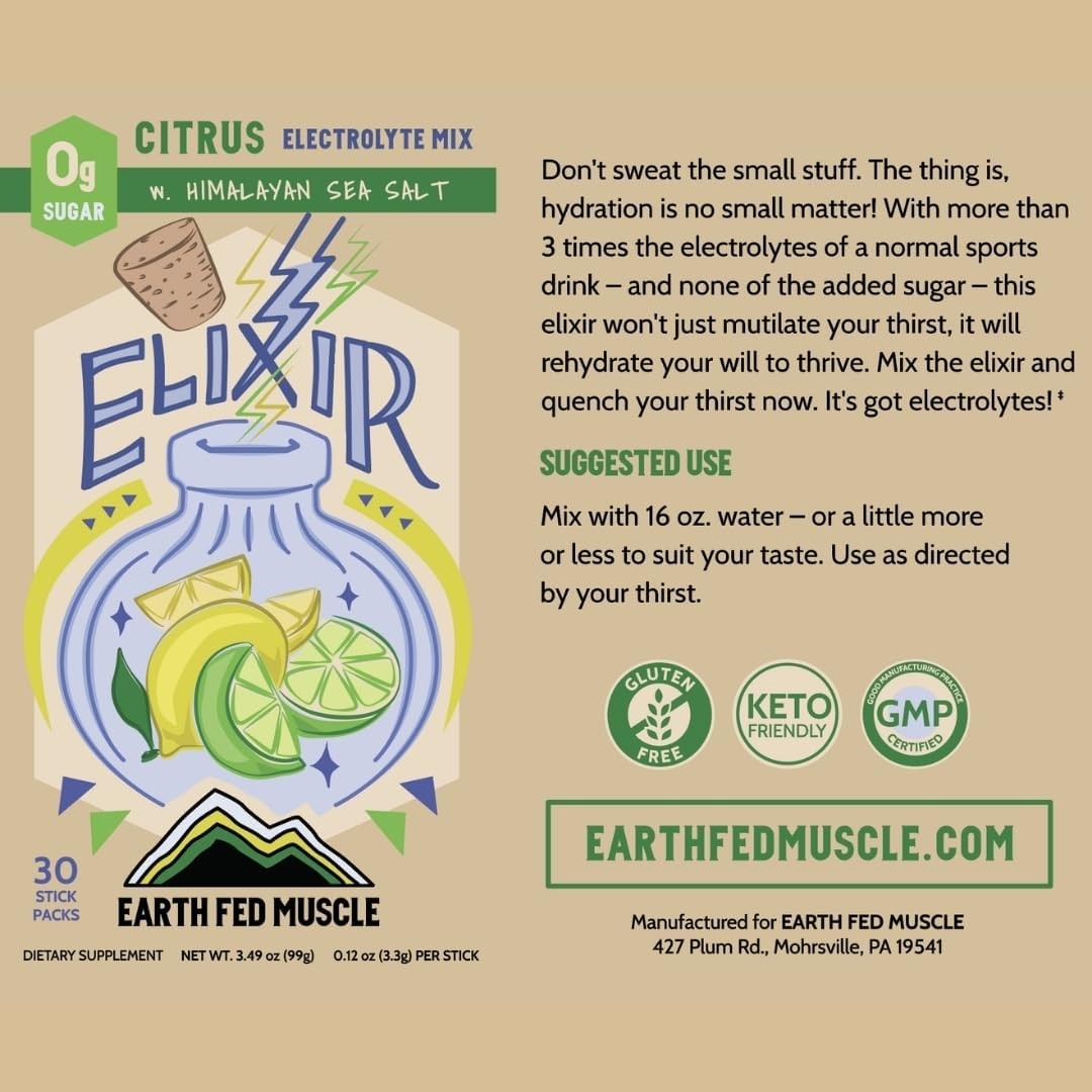 Earth Fed Muscle Elixir Citrus Electrolytes Powder 3.49 Ounce (Pack of 1)