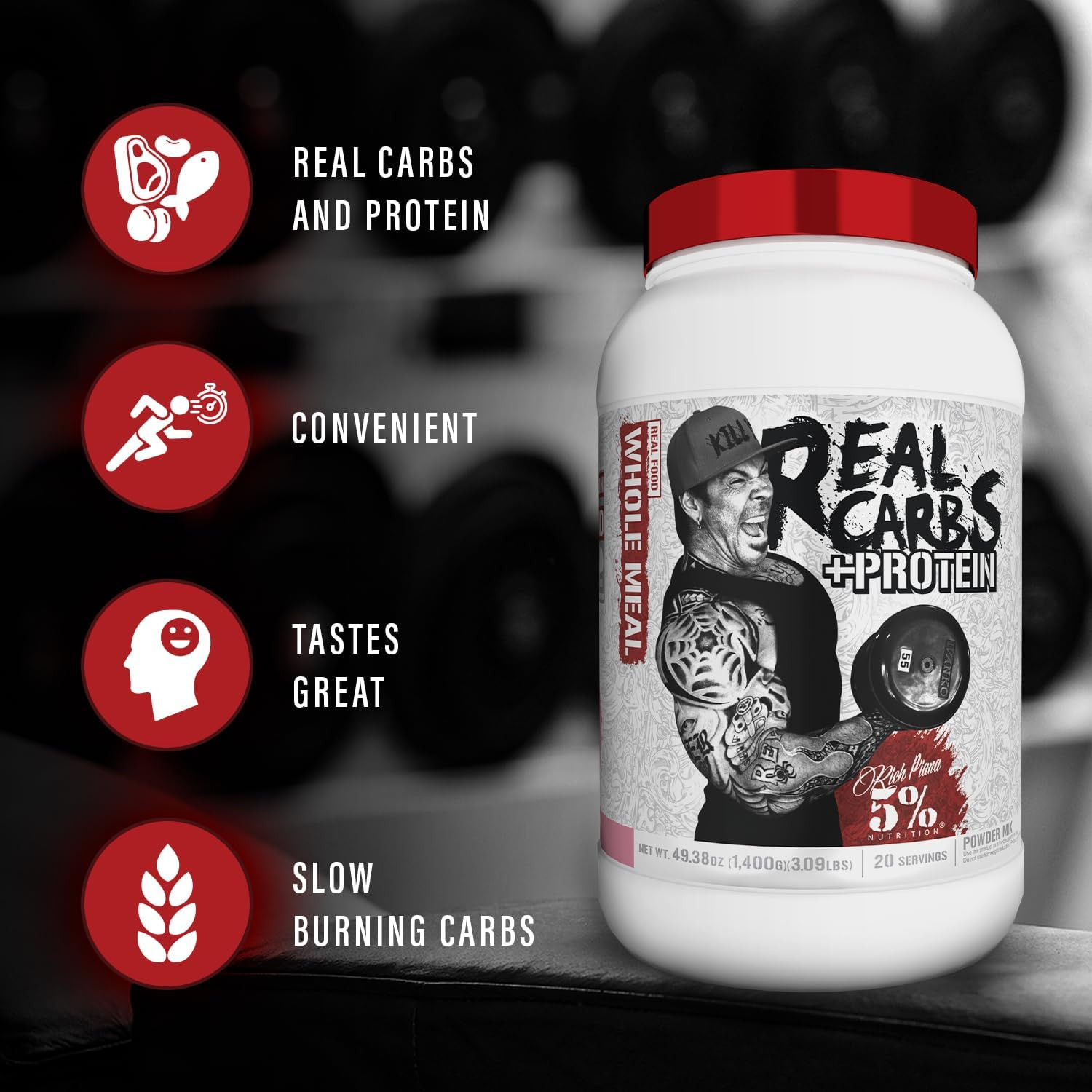 Rich Piana Real Carbs + Protein | Clean Mass Gainer Meal Replacement Protein Pow