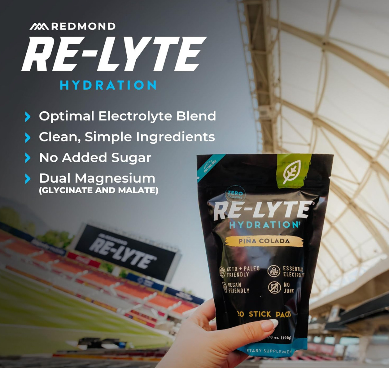 REDMOND Re-Lyte Hydration Electrolyte Powder Mix (Pina Colada), 30 Stick Packs