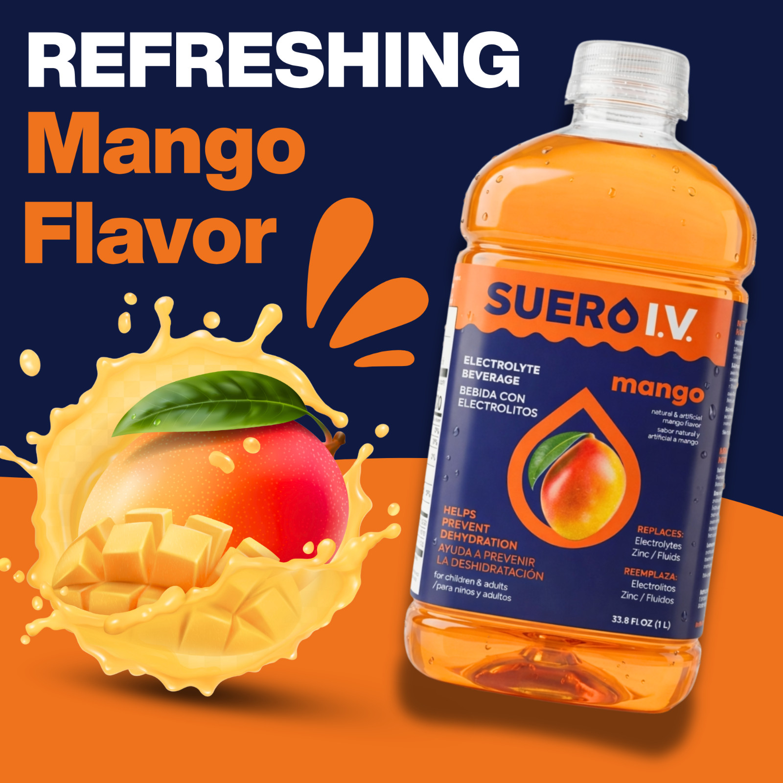 Suero I.V. Electrolyte Drink, Mango Flavor 33.8 fl oz – Hydrate