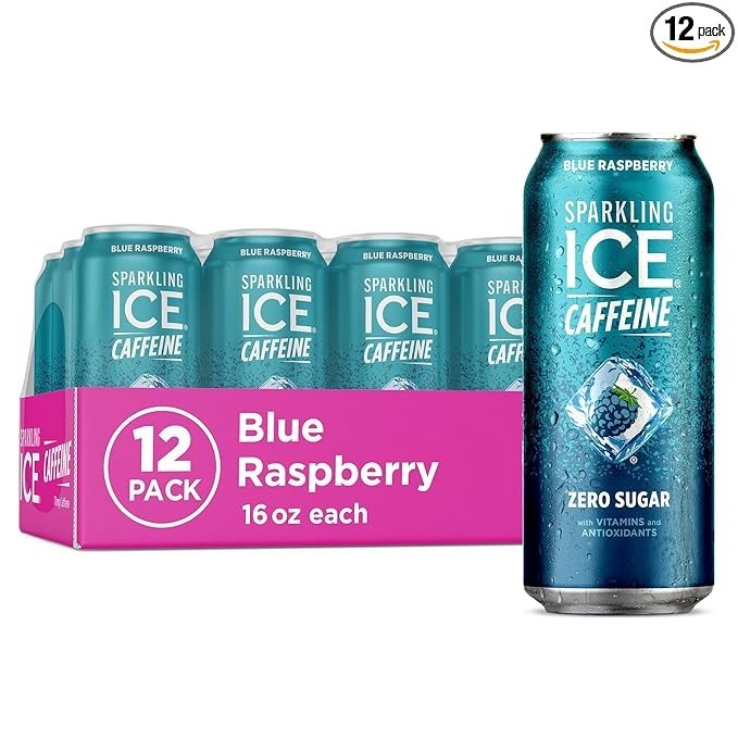 Sparkling Ice Caffeine Blue Raspberry Sparkling Water with Caffeine, Zero Sugar