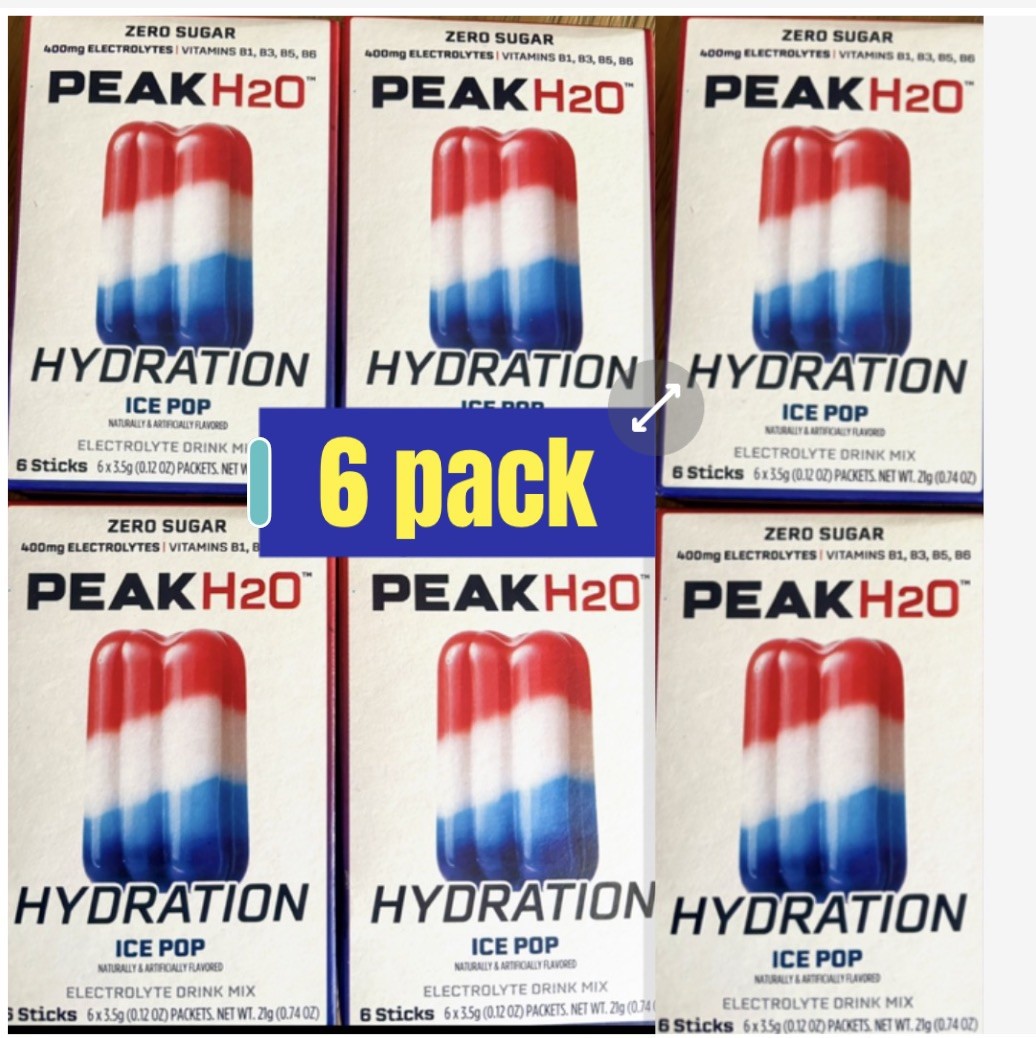 Lot Of 6 Peak H2O Hydration Ice Pop Electrolyte DrinkMix 36 Sticks 0 Sugar BB 27