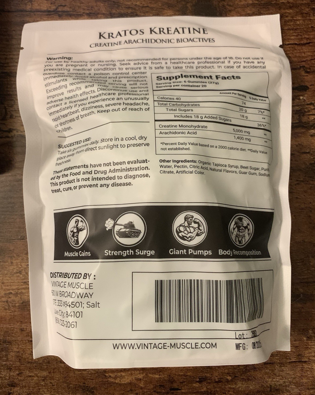 Kratos Kreatine 120 Gummies Creatine Arachidonic Acid Bioactives Vintage Muscle