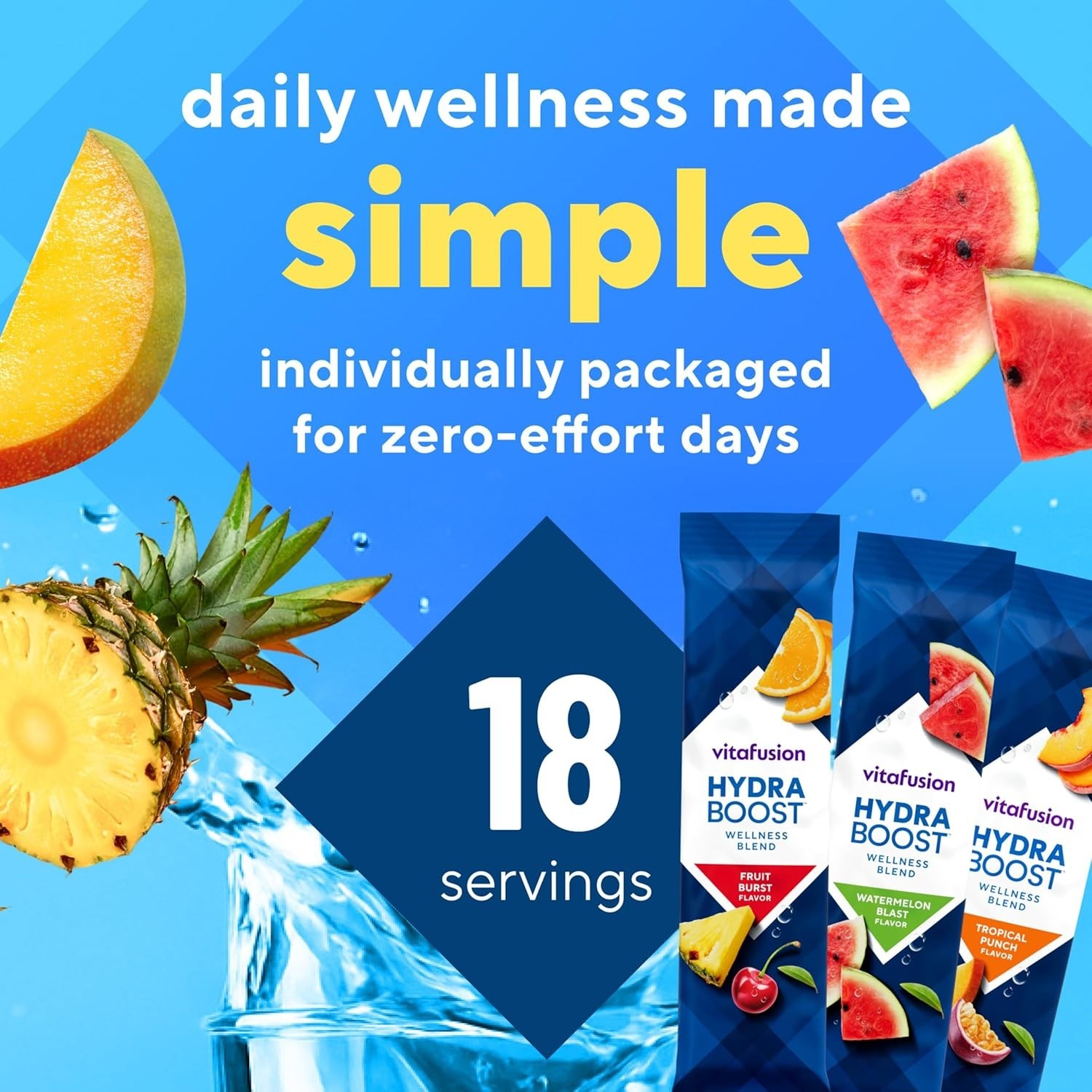 Vitafusion HydraBoost Wellness Blend Drink Mix Variety Pack 18 Sticks Free Shipp