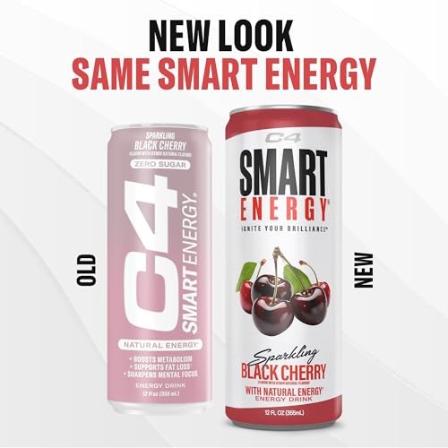 Smart Energy Drink – Boost Focus and Energy 12 Fl Oz (Pack of 12) Black Cherry