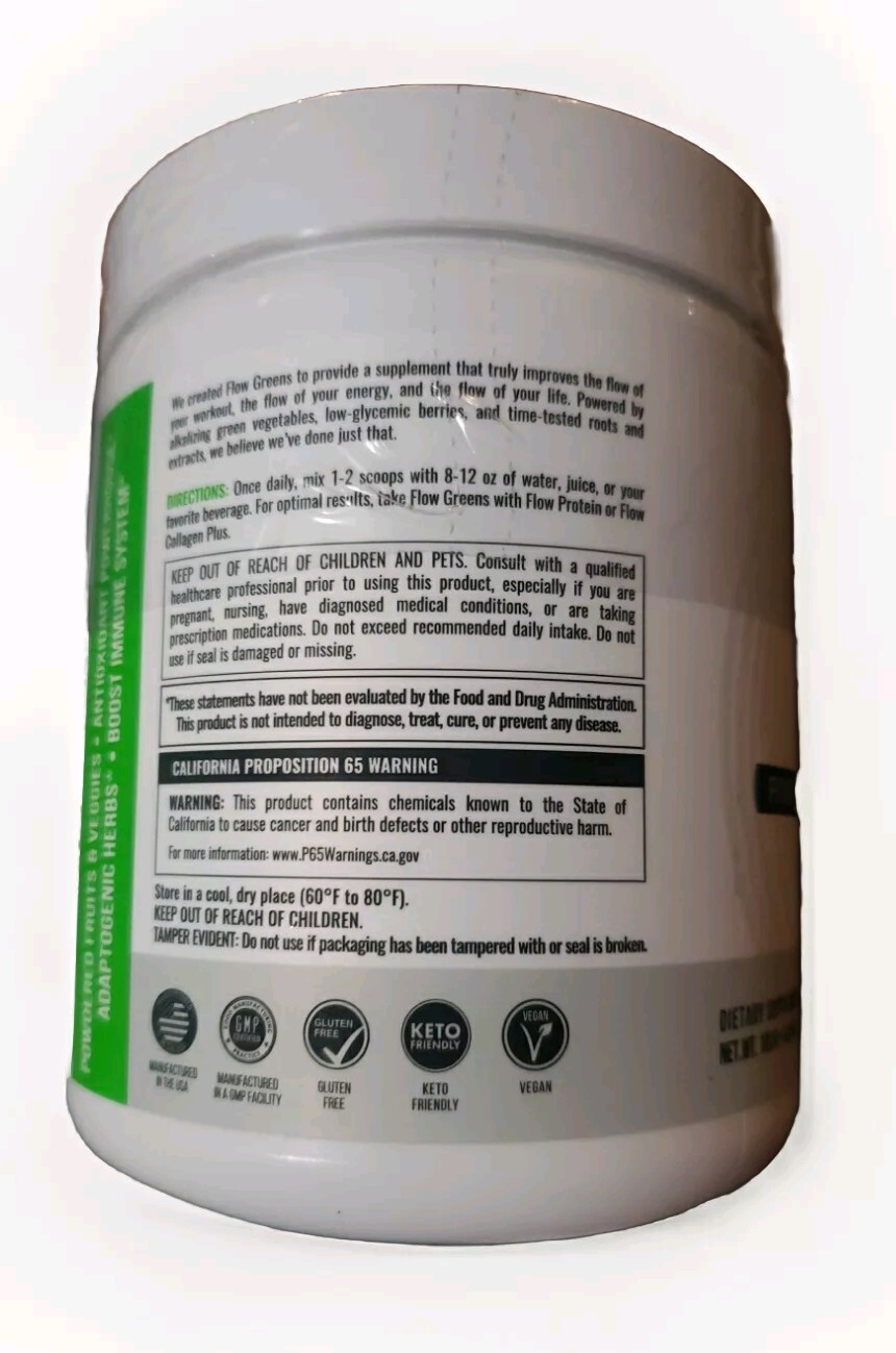 Flow GREENS Fruits & Vegg 7 oz Size (30 Serv) Lemon Grass Flavor BEST BY 08/24