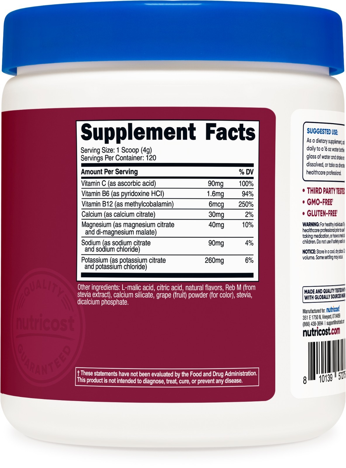 Nutricost Electrolyte Complex Drink Mix Powder (Grape) 120 Servings