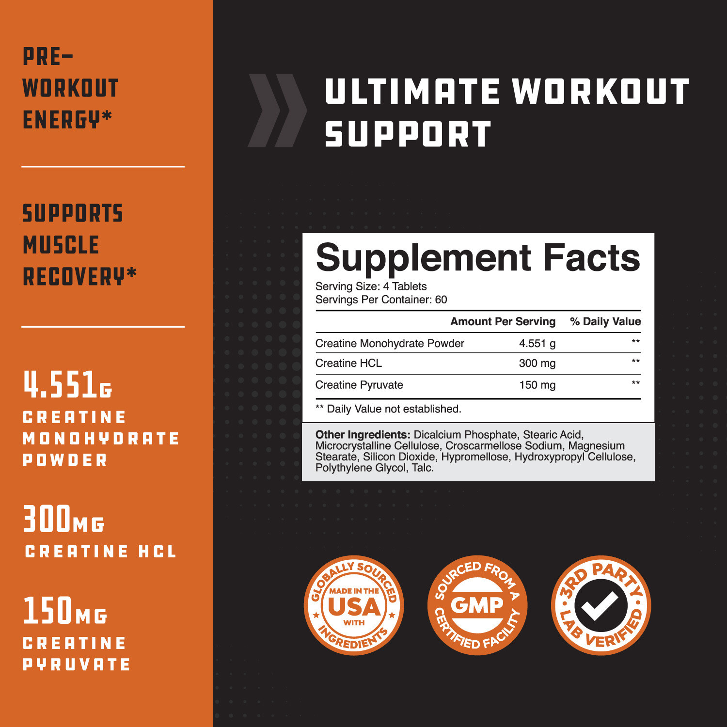 High Strength Tri Phase Creatine Pills – Muscle Mass Gainer and Recovery 240ct