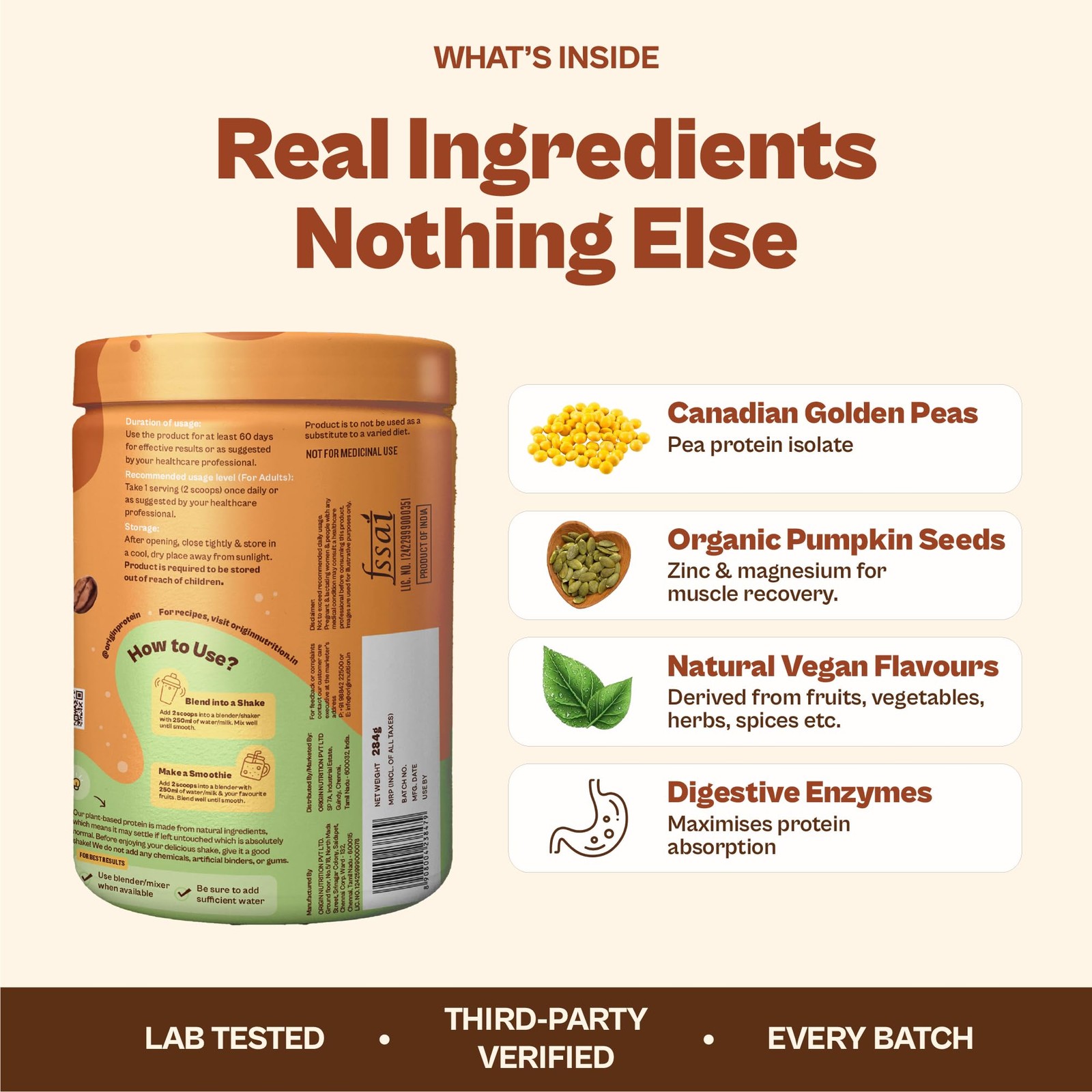 Origin Nutrition Plant Protein 284g Coffee Flavour 25g Vegan Gluten Free