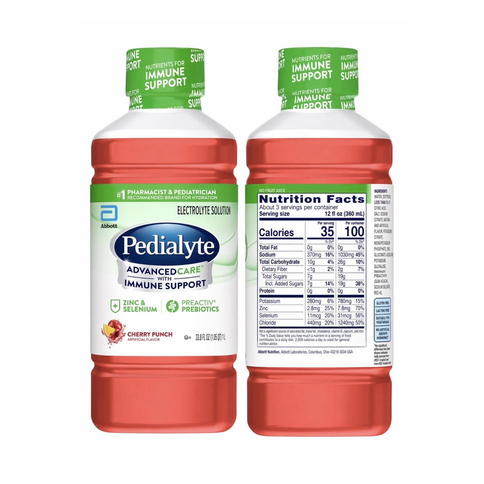 Pedialyte AdvancedCare Electrolyte Drink Cherry Punch 33.8 fl oz Immune Support