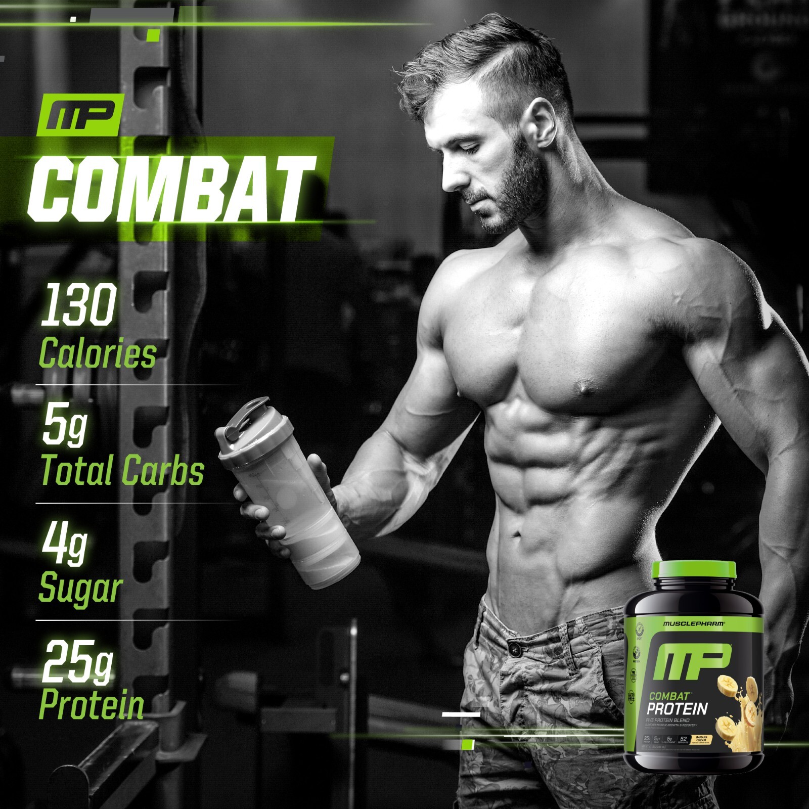 MusclePharm Combat Protein Powder – 4 lb, 52 Servings, Banana Cream