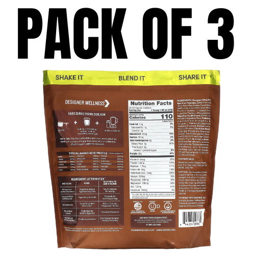 Designer Whey Natural 100% Whey Protein Powder Chocolate – 4 lb (Pack of 3)