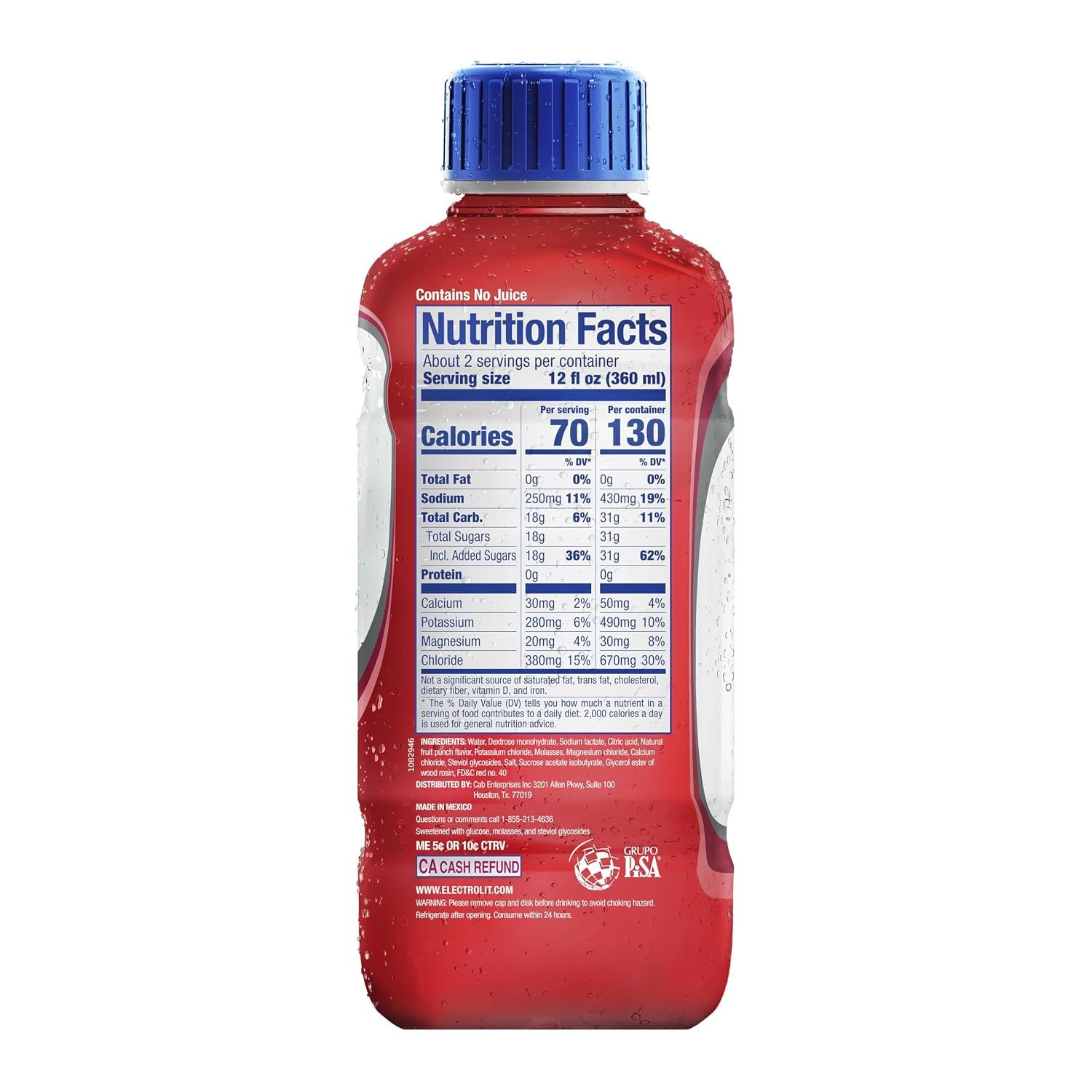 Electrolit, Electrolyte Beverage, Fruit Punch, 21 Fl Oz Bottle (Pack of 12)