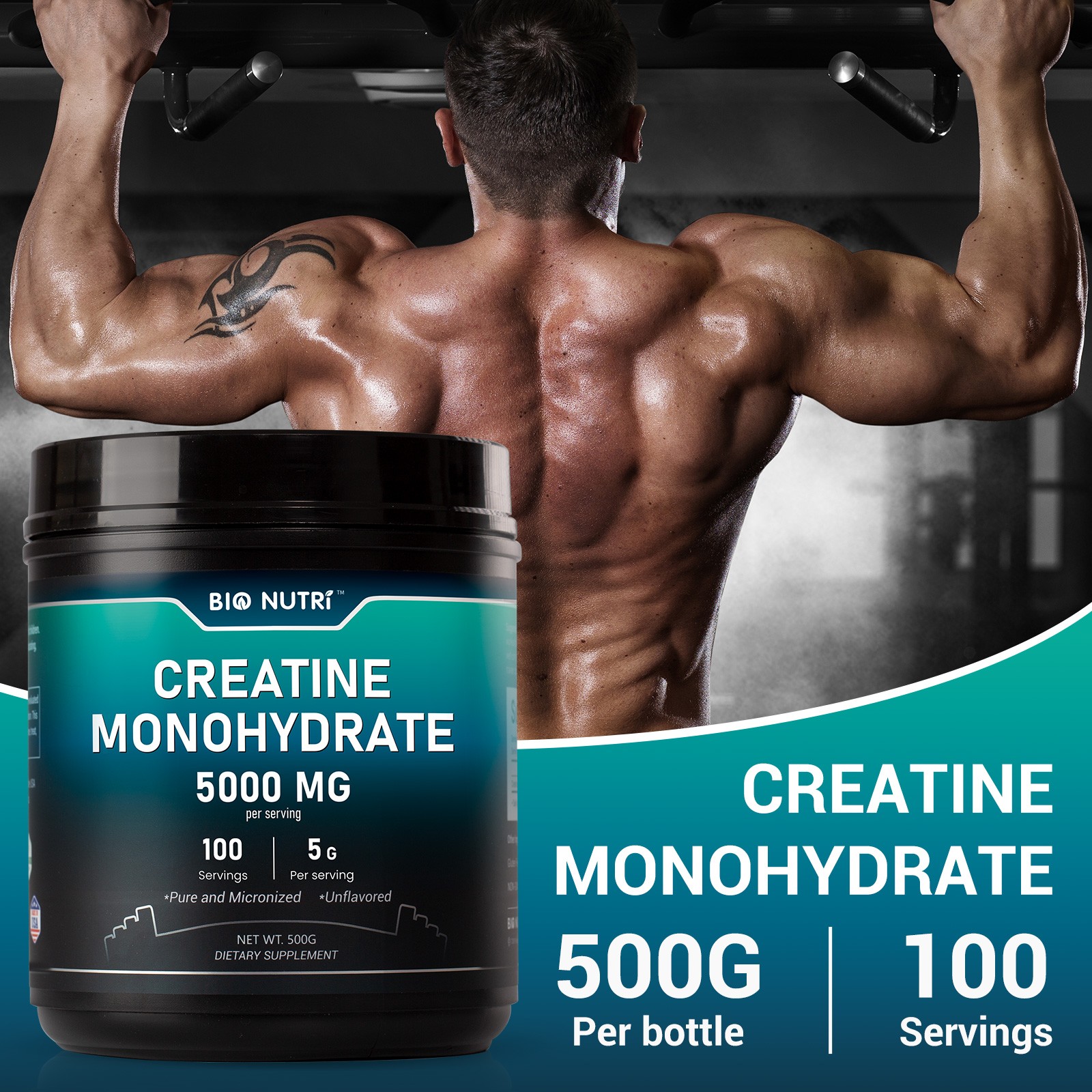 1.1 Lbs Fitness Creatine Monohydrate Powder Unflavored Supports Muscle Energy