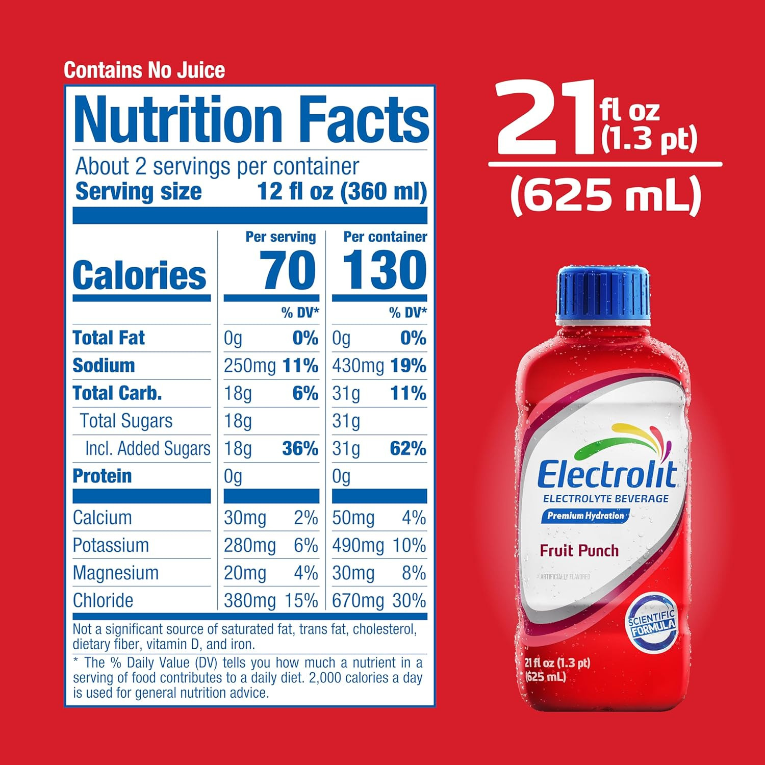Electrolit, Electrolyte Beverage, Fruit Punch, 21 Fl Oz Bottle (Pack of 12)
