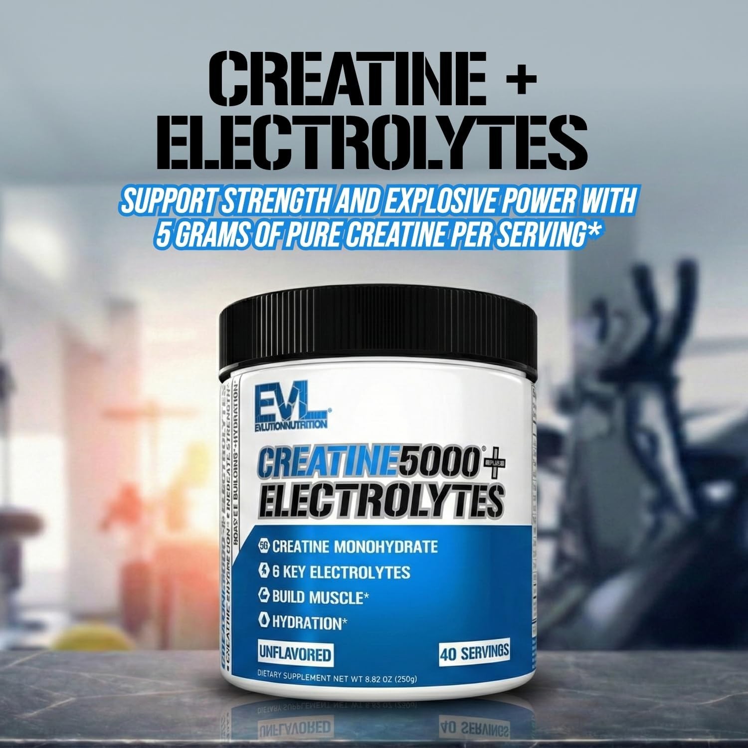 Creatine Powder with Electrolytes – 40 Servings, Unflavored, Muscle Recovery & H