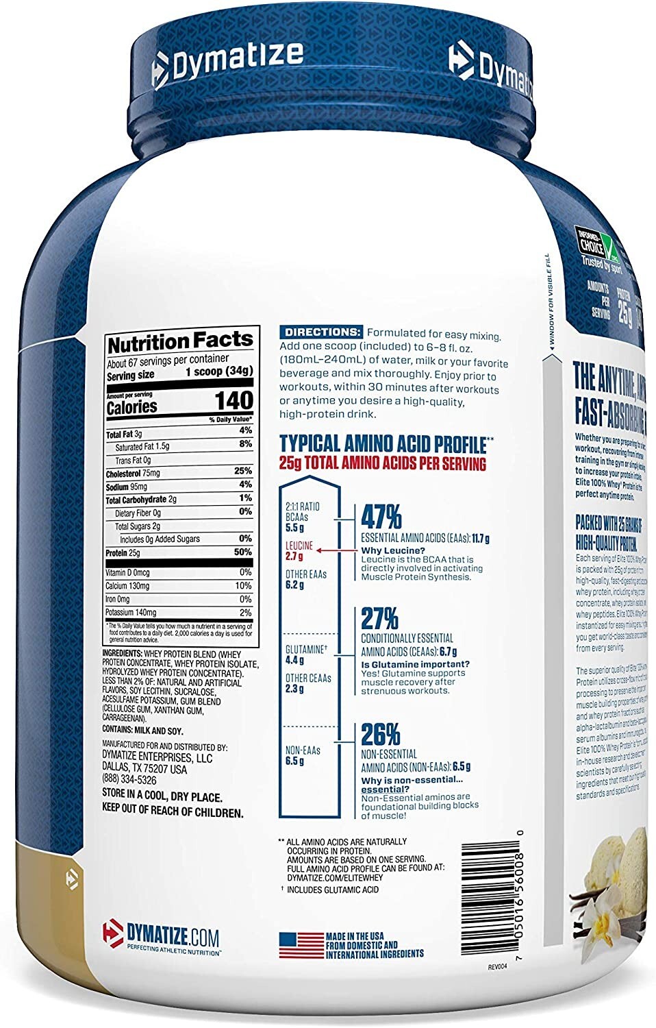 Dymatize Elite 100% 5LB Whey Protein 25g per Serving 67 Servings Pick Flavor New