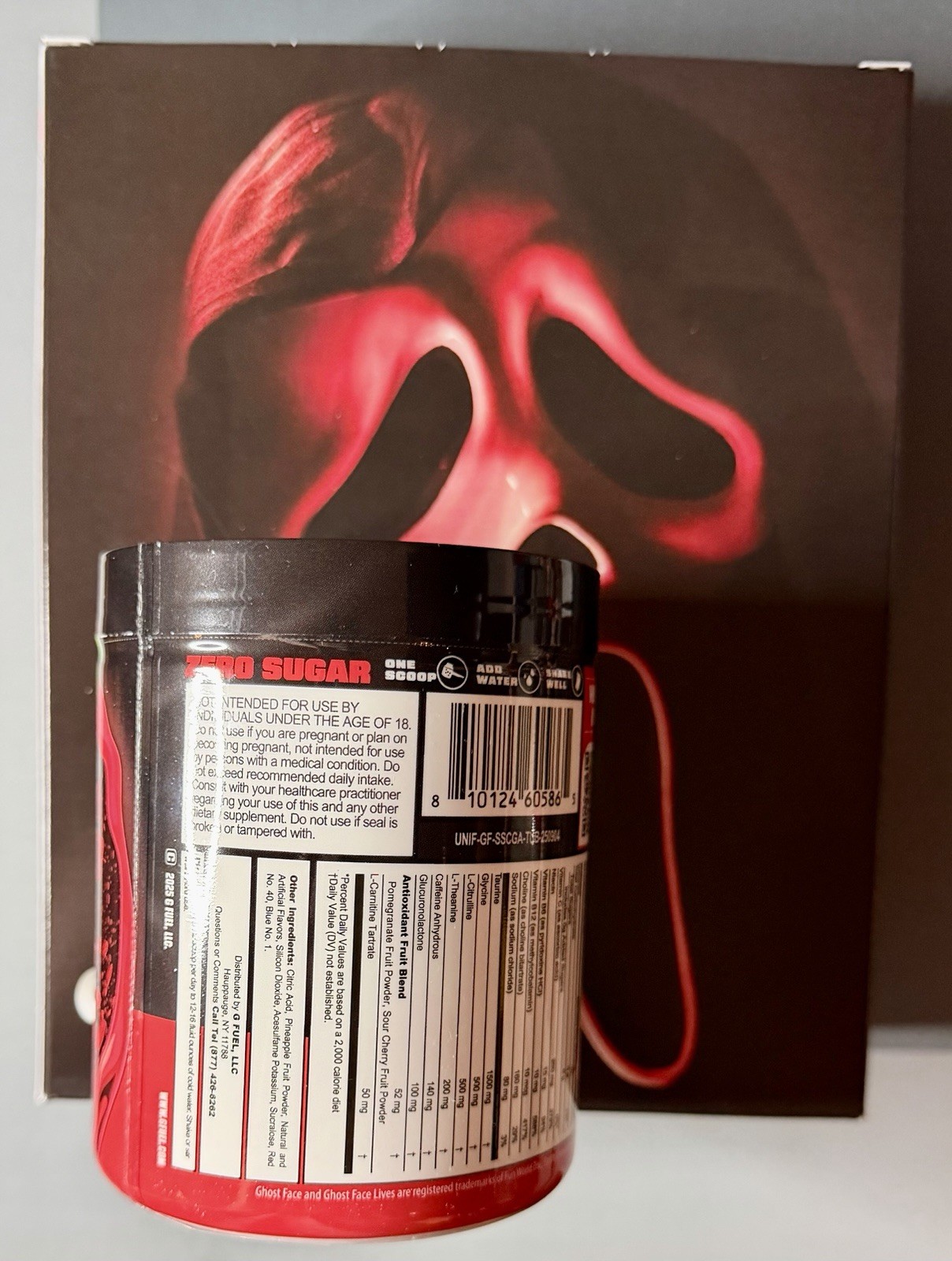 G Fuel Scream Ghost Face Stab Stimulant 2.0 Collector’s Box, Tub, & Sticker