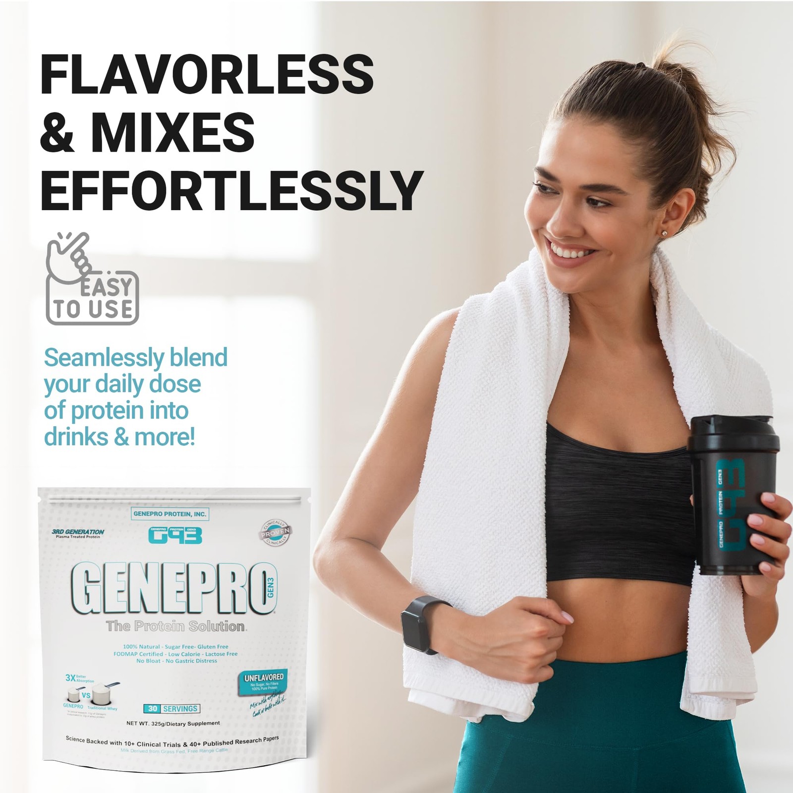 GENEPRO GEN. 3 Unflavored Protein 11.64 Ounce (Pack of 1), Newest Formula