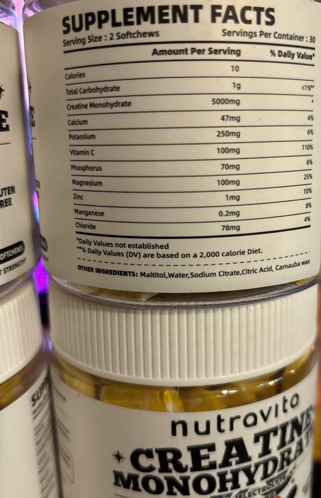 Nutravita Creatine Monohydrate Chews (5g) Pineapple 60 Count EXP 03/27