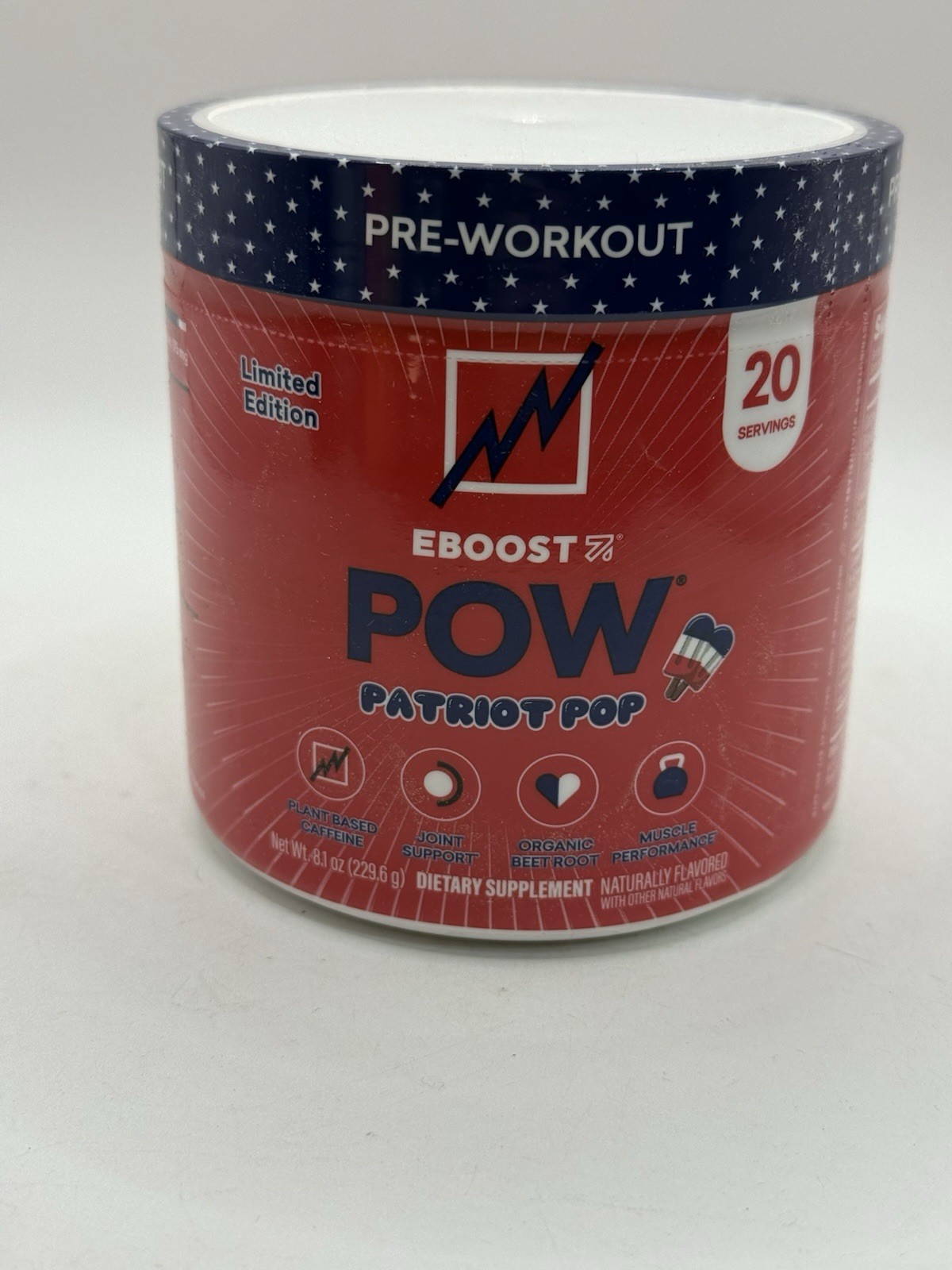 EBOOST POW Natural Pre Workout Powder – 20 Servings – Patriot Pop – Pre Worko