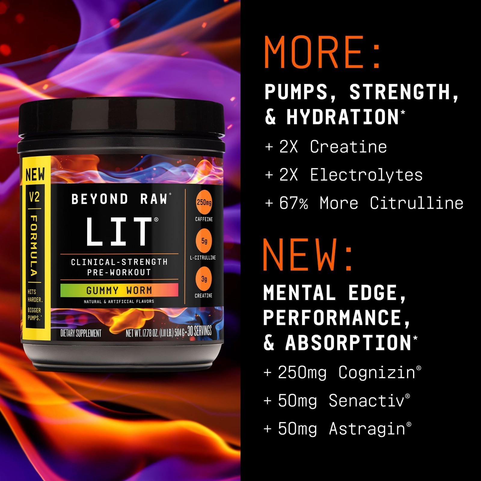 Clinical Strength Pre Workout Powder – Bigger Pumps, Caffeine, L-Citrulline, 30