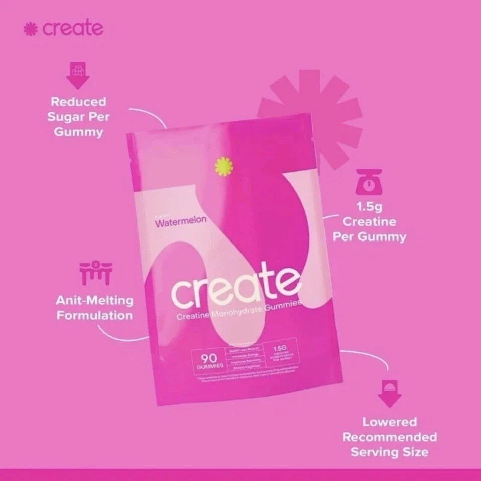Create Creatine Gummies 90ct 1.5g Vegan Gluten-Free Focus Strength Endurance