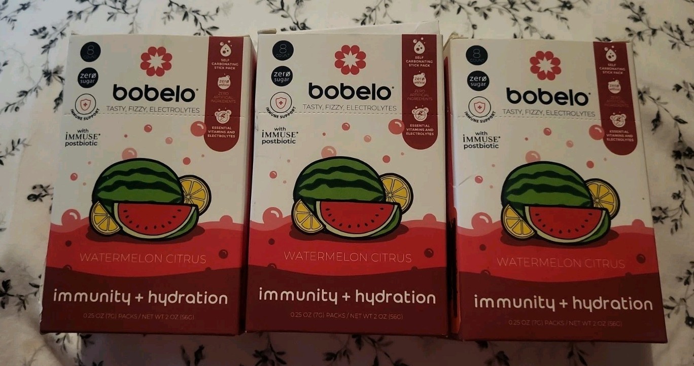 3 Bobelo Watermelon Citrus Immunity + Hydration (8 Count Each) -EXP: 10/28