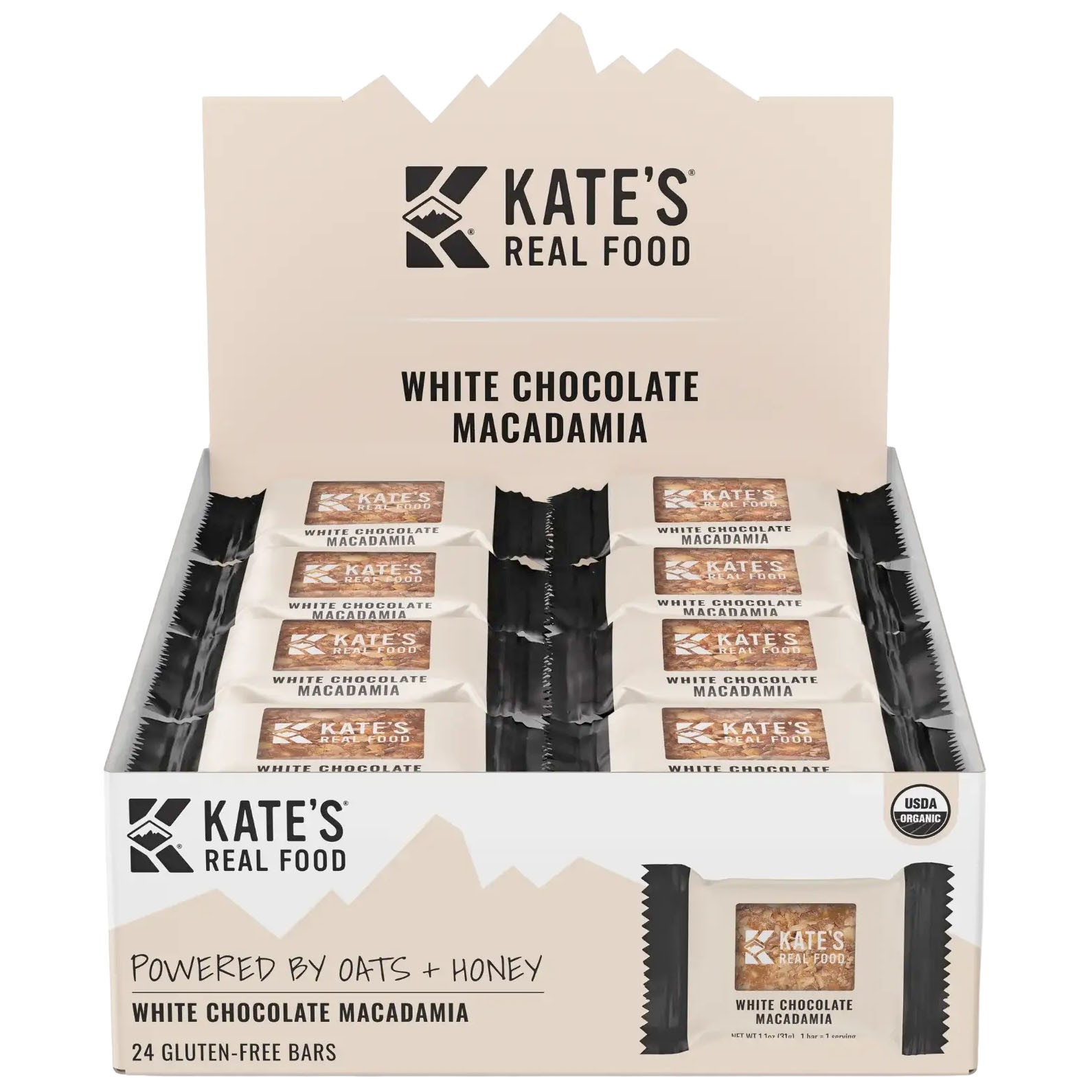 Kate’s Real Food Mini Bar 1.1oz, 24/Box – White Chocolate Macadamia