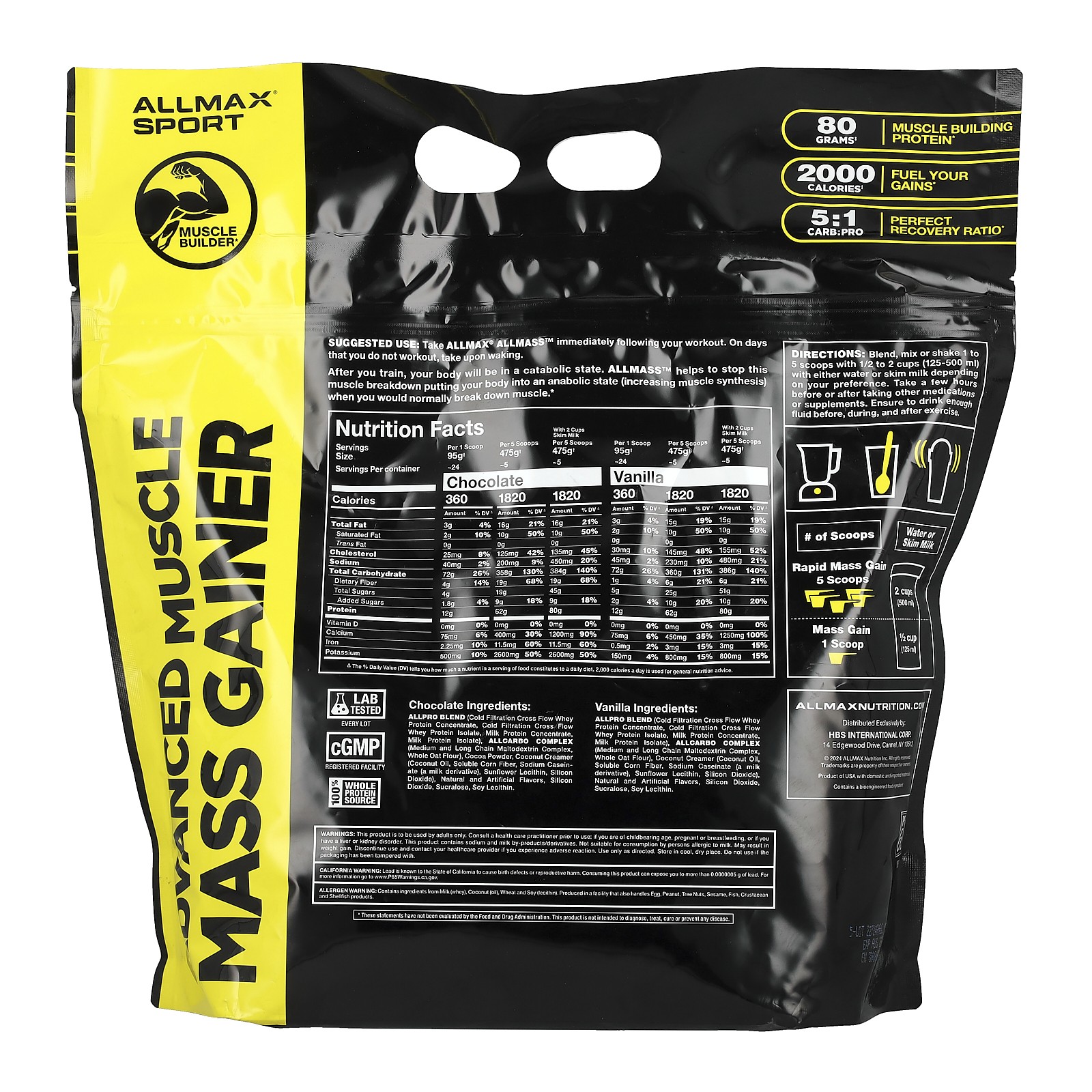 Sport, ALLMASS™, Advanced Muscle Gainer, Chocolate, 5 lbs (2.27 kg)