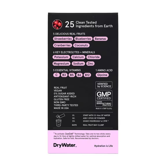 DryWater Hydration Powder, Mixed Berry, 6 Pack