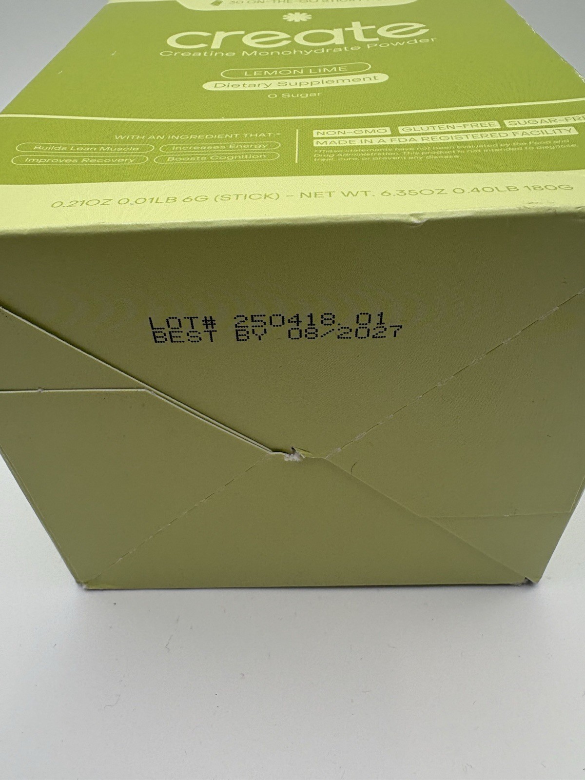 Create Creatine Monohydrate Powder Lemon Lime Dietary Supplement 30 sticks – New