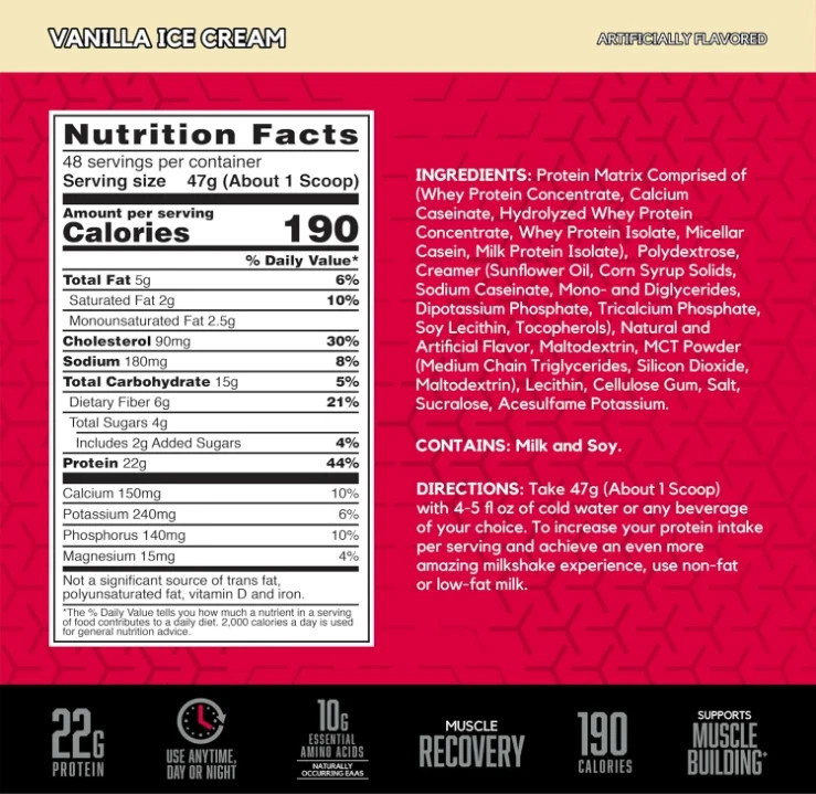 BSN SYNTHA-6 Protein Powder, Vanilla Ice Cream, 5 lb, 48 Servings