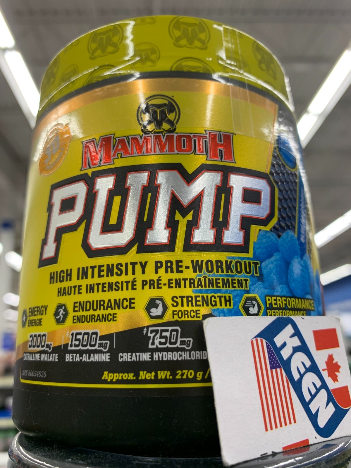 Mammoth Muscle Pumps Pre Workout Powder Blue Raspberry 30 Serve, Exp:2025/10