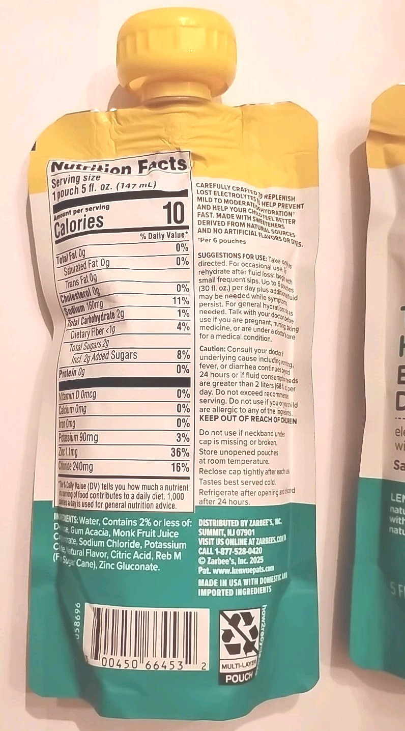 2 Zarbee’s Triple Action Hydration Electrolyte Drink Strawberry Lem/ Lemon Lime