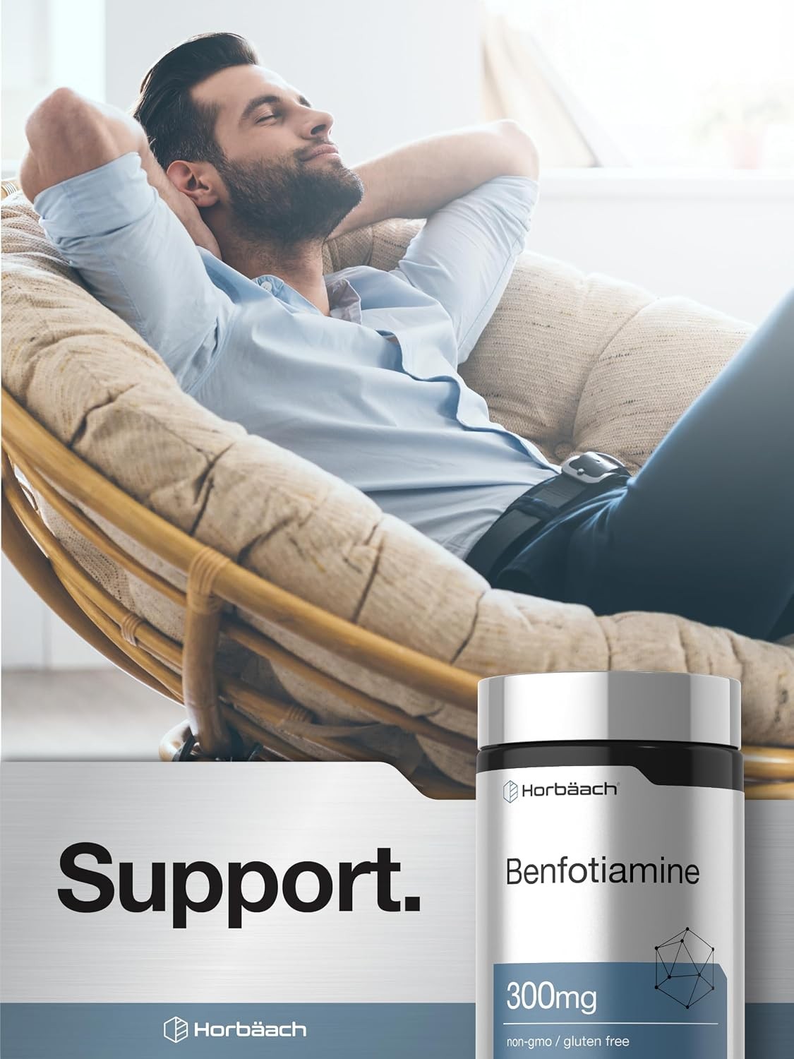 Horbaach Benfotiamine 300mg | 60 Capsules | Vitamin B1 Thiamine | Non-GMO & Glut