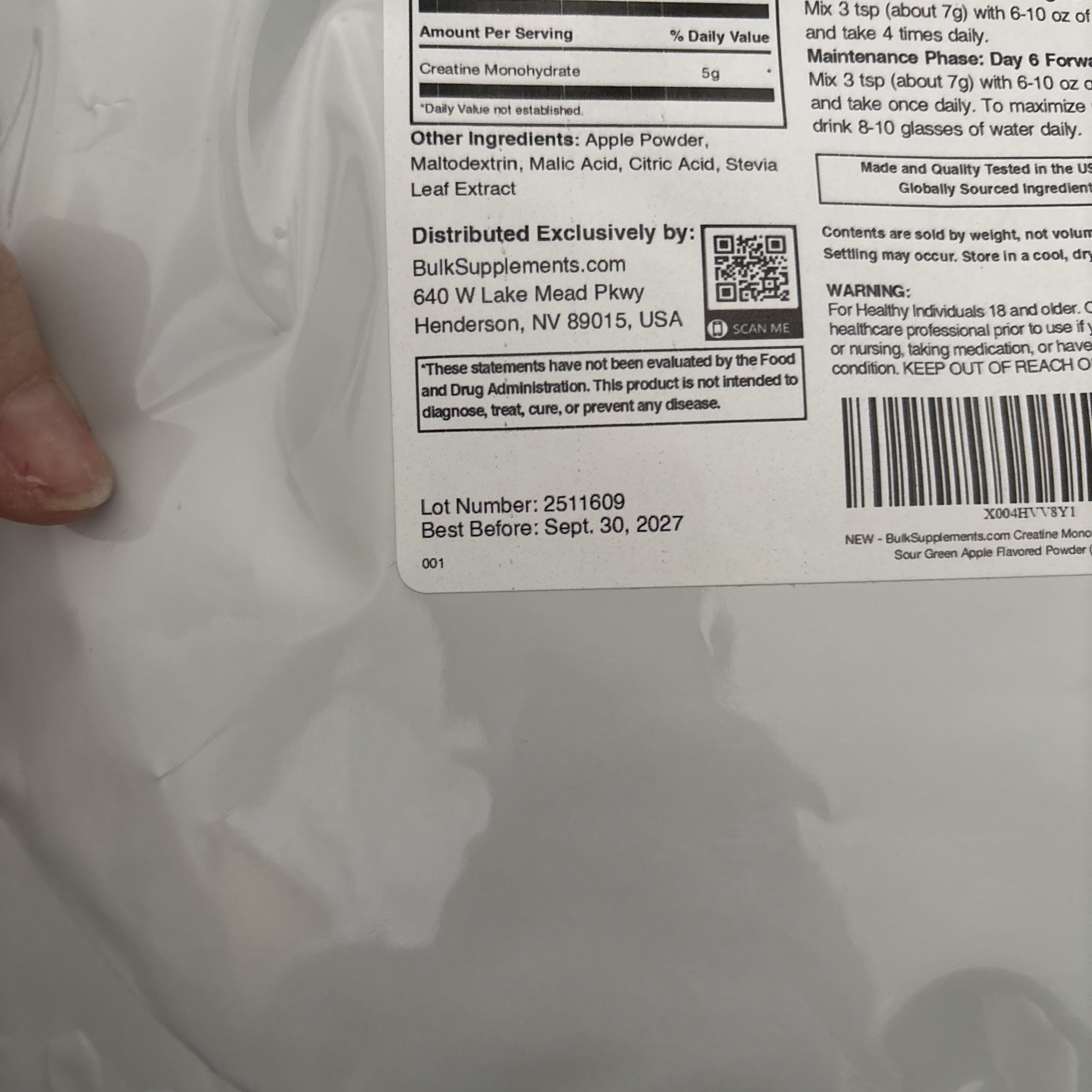BulkSupplements Creatine Monohydrate Powder – Sour Apple – 7g per Serving