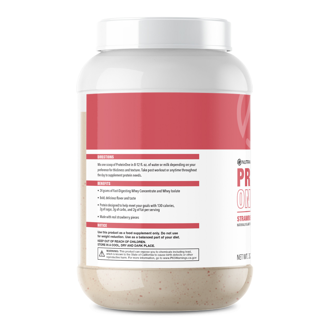 NUTRAONE ProteinOne 100% Whey Protein Strawberry Milkshake. 32oz/(2 Lbs) NEW