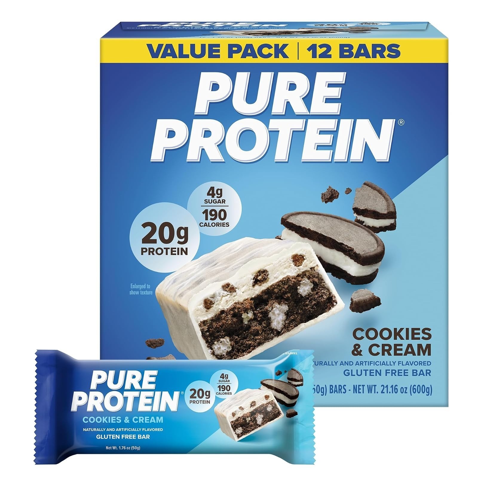 Pure Protein Chocolate Peanut Butter Bars | 20g Protein, Low Sugar, 12 Ct