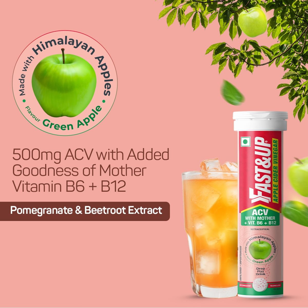 Fast&Up Apple Cider Vinegar Effervescent Tablets Detox 500mg